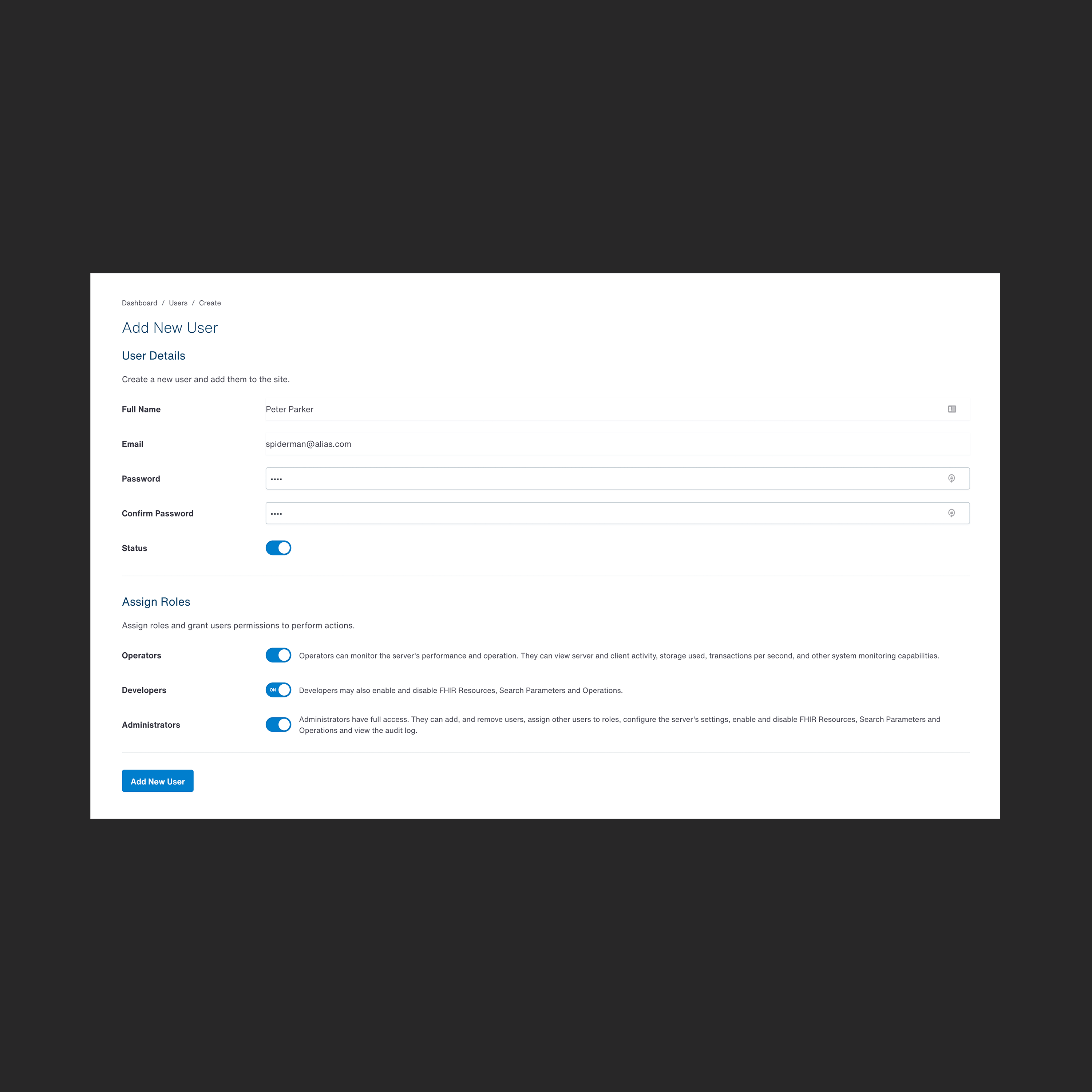 HFS Dashboard New User