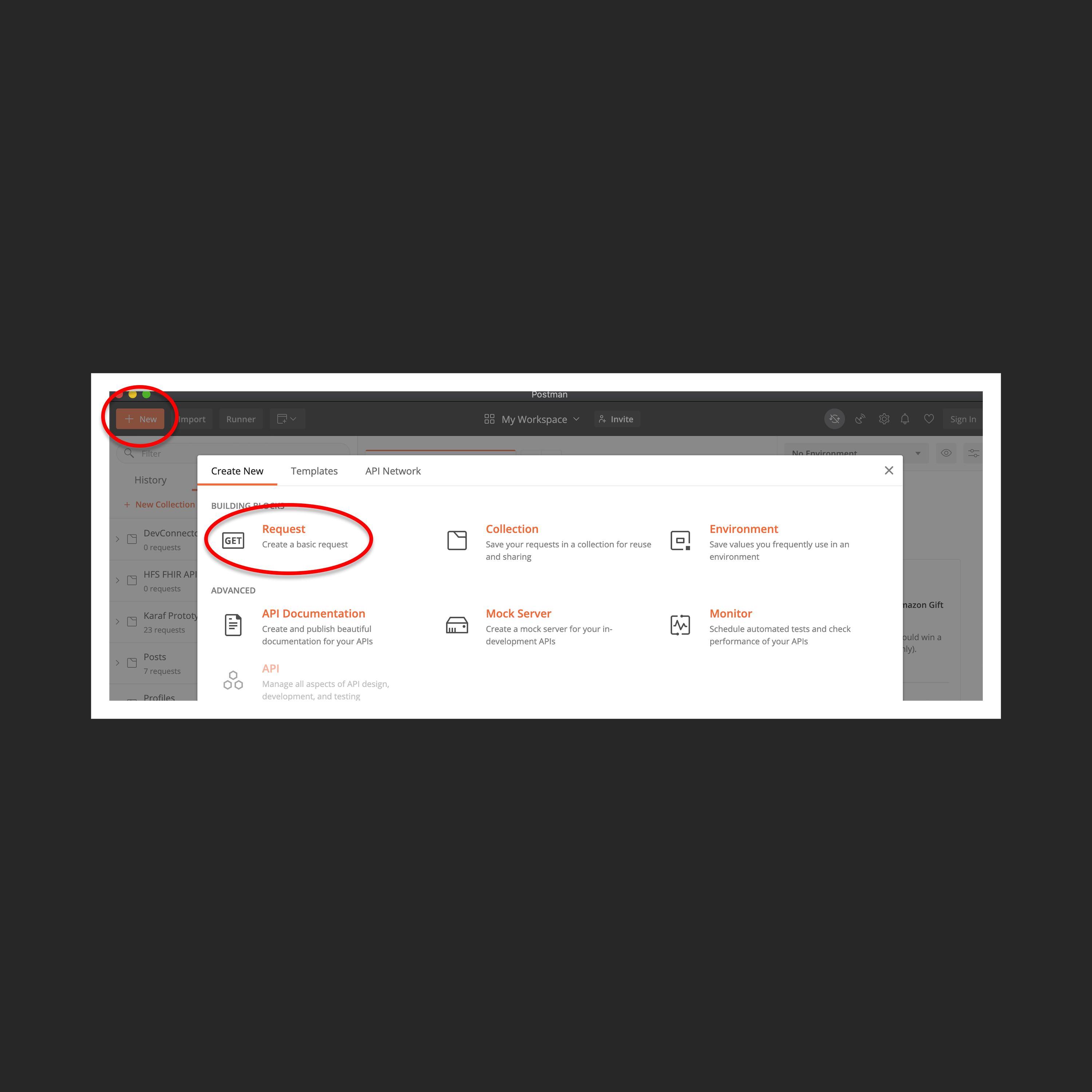 Postman 'New Request' Screenshot